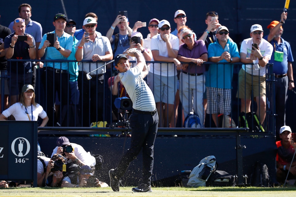 during a practice round prior to the 146th Open Championship at Royal Birkdale on July 18, 2017 in Southport, England.