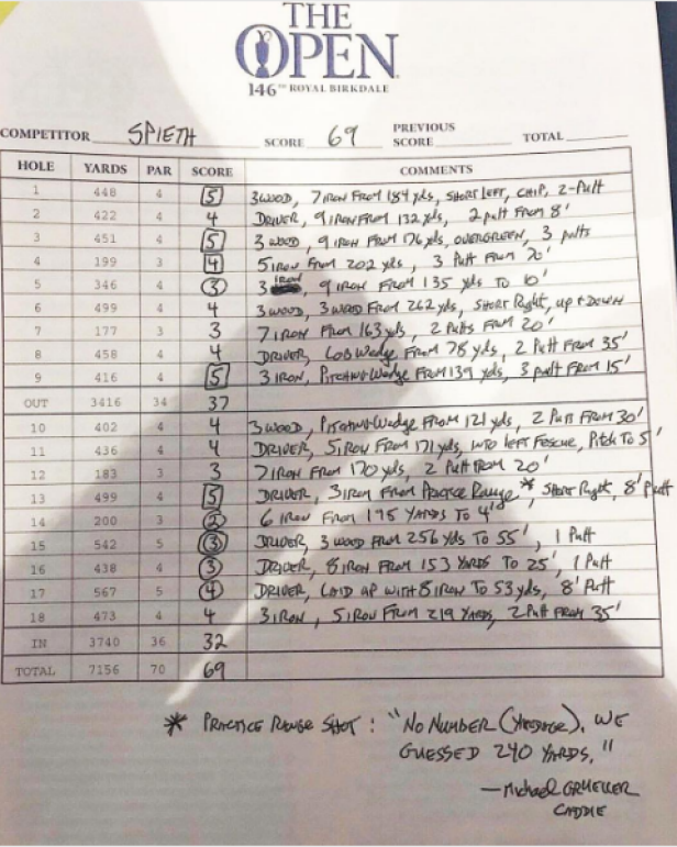 These British Open notes from Jordan Spieth's caddie are a sight to behold