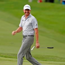 AKRON, OH - AUGUST 04: Jimmy Walker smiles as he putts on the 17th hole during the second round of the World Golf Championship-Bridgestone Invitational on August 04, 2017 at the Firestone Country Club South Course in Akron, OH. (Photo by Brian Spurlock/Icon Sportswire via Getty Images)