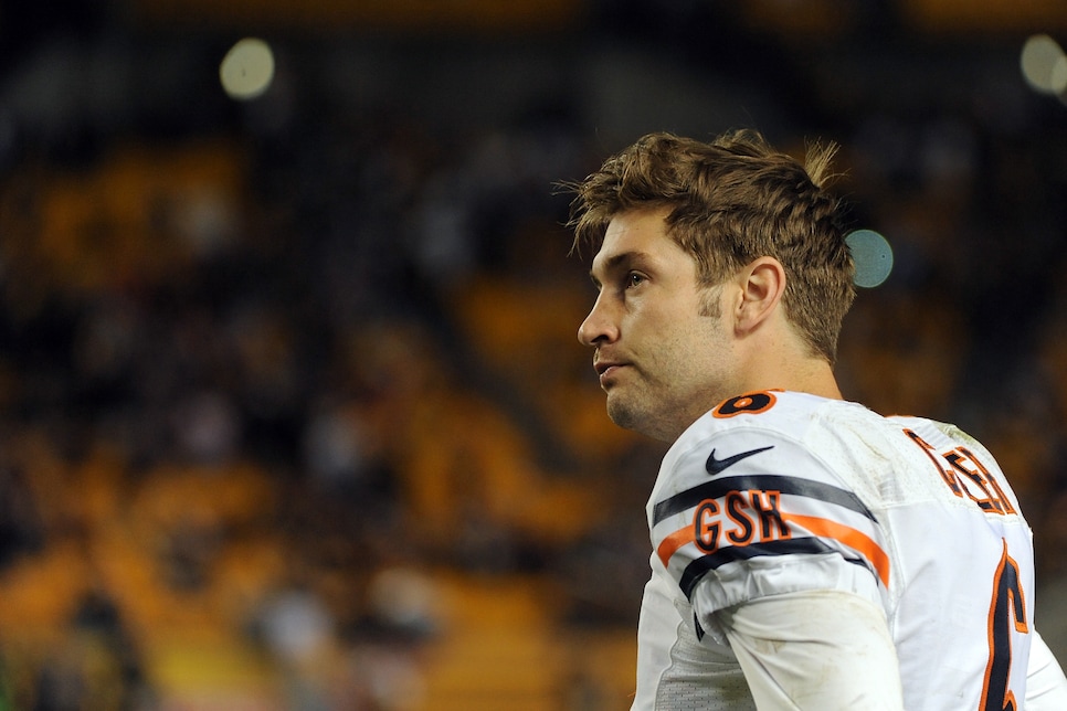 Chicago Bears quarterback Jay Cutler smiles during NFL football training  camp in Lake Forest, Ill., Wednesday, June 3, 2009. (AP Photo/Nam Y. Huh  Stock Photo - Alamy