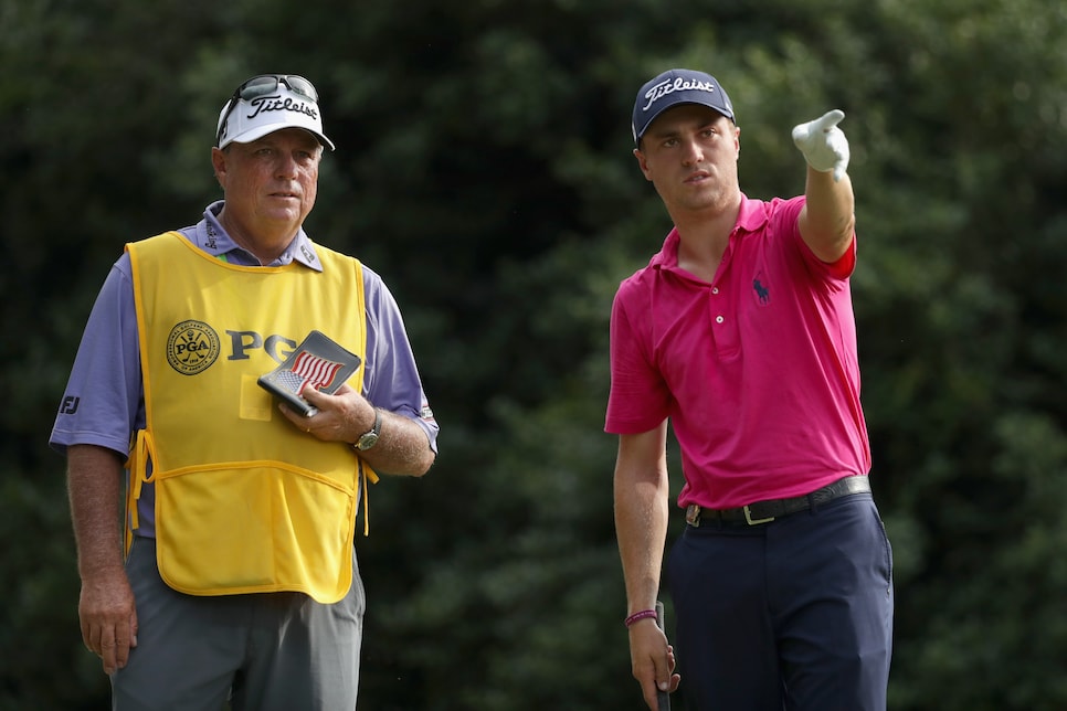 during the final round of the 2017 PGA Championship at Quail Hollow Club on August 13, 2017 in Charlotte, North Carolina.