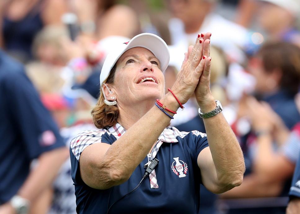 during the final day singles matches in the 2017 Solheim Cup at the Des Moines Golf Country Club on August 20, 2017 in West Des Moines, Iowa.
