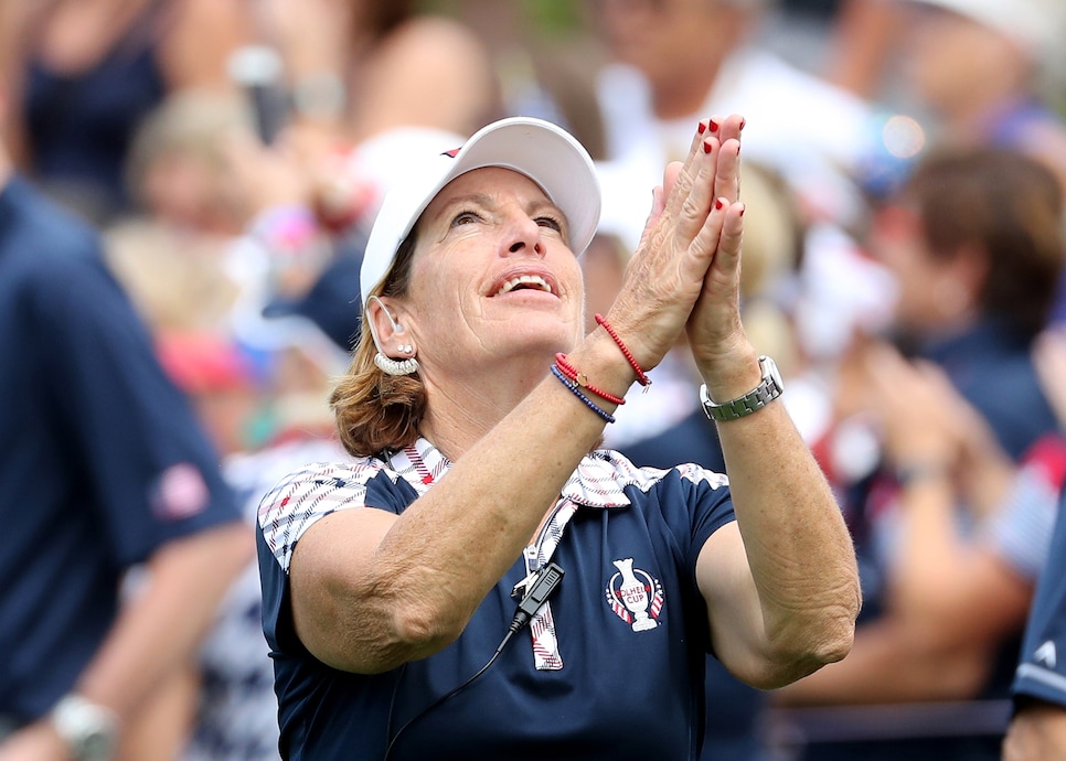 during the final day singles matches in the 2017 Solheim Cup at the Des Moines Golf Country Club on August 20, 2017 in West Des Moines, Iowa.