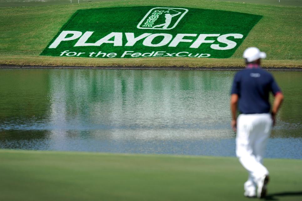 ATLANTA, GA - SEPTEMBER 21: A Playoffs for the FedExCup sign displayed across East Lake during the second round of the TOUR Championship by Coca-Cola, the final event of the PGA TOUR Playoffs for the FedExCup, at East Lake Golf Club on September 21, 2012 in Atlanta, Georgia. (Photo by Stan Badz/PGA TOUR) *** Local Caption ***