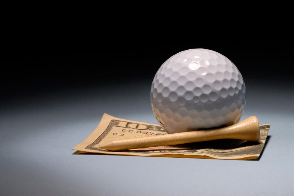 Golf ball, tee and currency won in a golf match