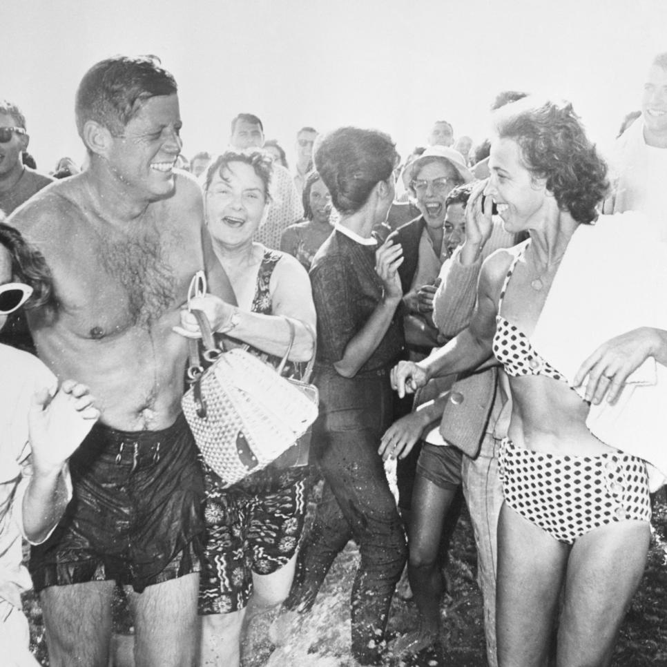 President Kennedy at Beach with Admirers