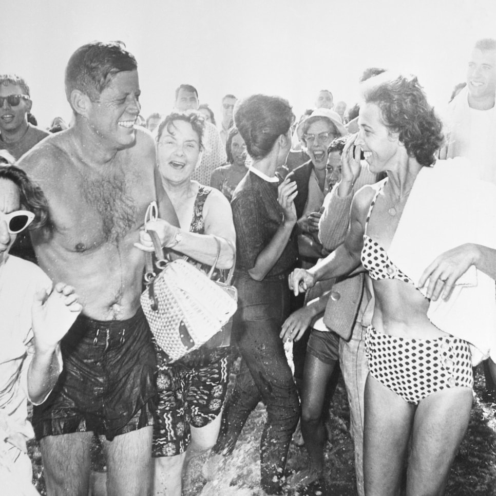 President Kennedy at Beach with Admirers