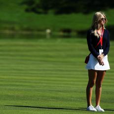 during Sunday singles matches of the Presidents Cup at Liberty National Golf Club on October 1, 2017 in Jersey City, New Jersey.