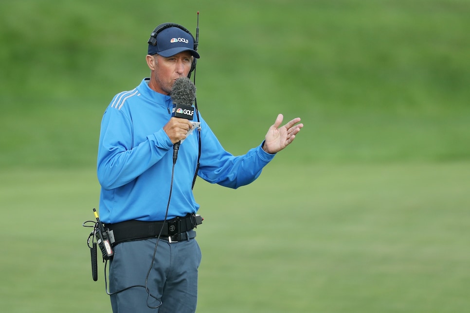 during Saturday four-ball matches of the Presidents Cup at Liberty National Golf Club on September 30, 2017 in Jersey City, New Jersey.