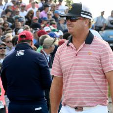 JERSEY CITY, NJ - SEPTEMBER 29: Charley Hoffman of the U.S. Team on the course during the second round of the Presidents Cup at Liberty National Golf Club on September 29, 2017, in Jersey City, New Jersey. (Photo by Ryan Young/PGA TOUR)