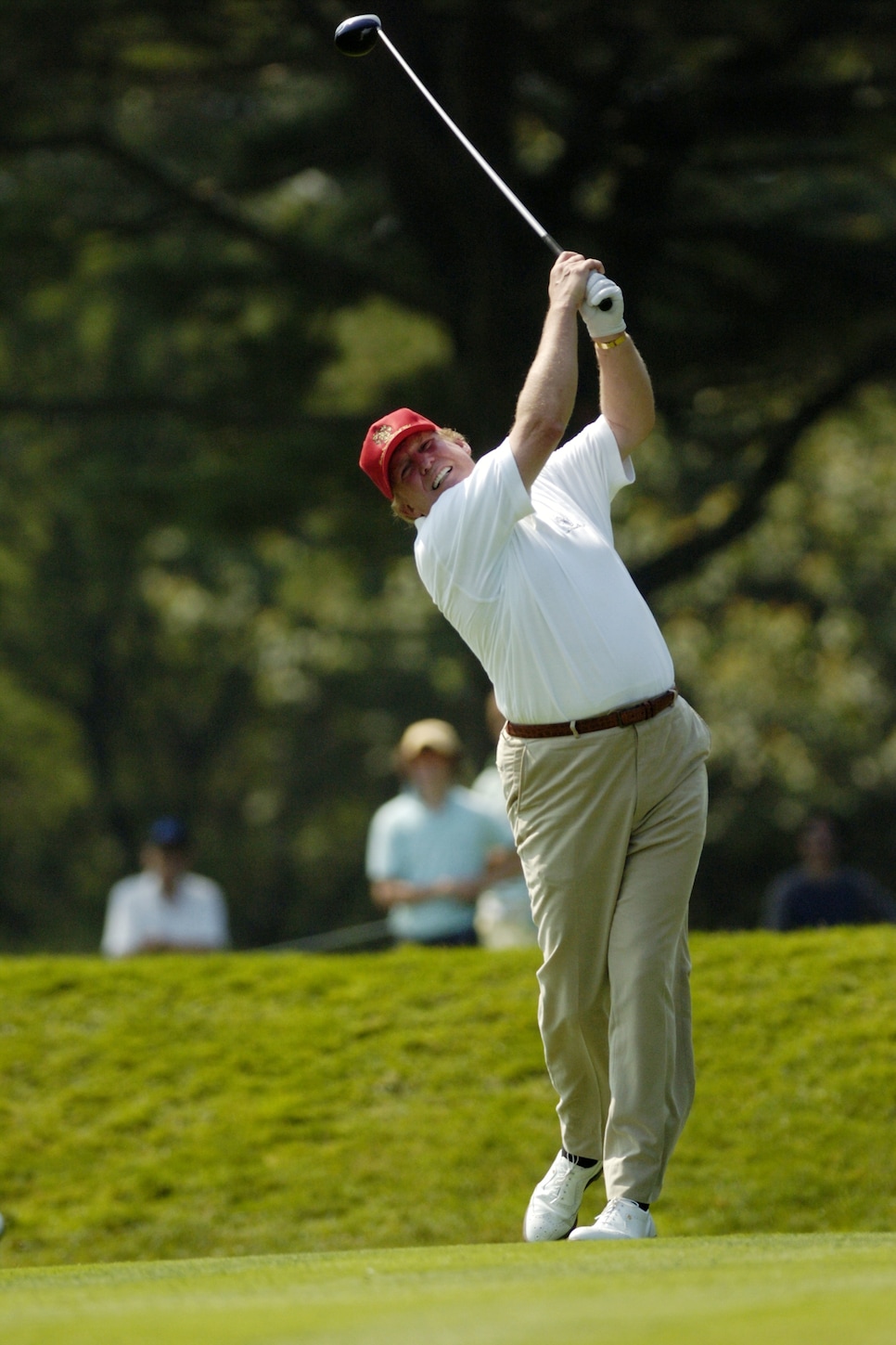 Donald Trump tees off in the pro-amateur Buick Classic at th