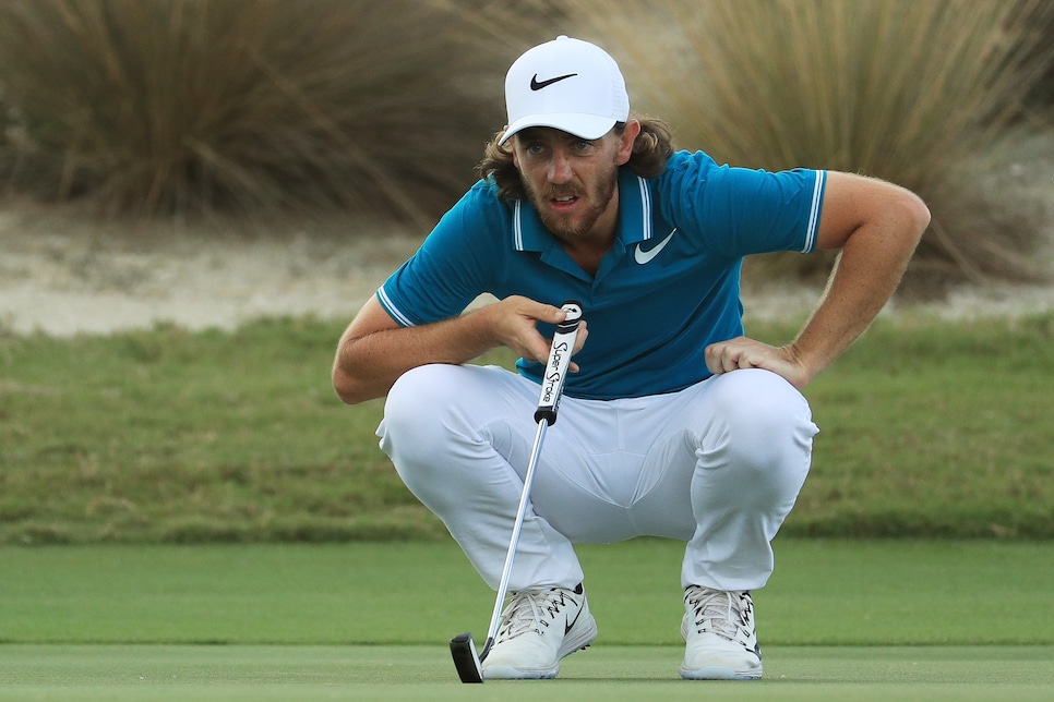 NASSAU, BAHAMAS - NOVEMBER 30:  Tommy Fleetwood of England lines up a putt on the 13th green during the first round of the Hero World Challenge at Albany, Bahamas on November 30, 2017 in Nassau, Bahamas.  (Photo by Mike Ehrmann/Getty Images)