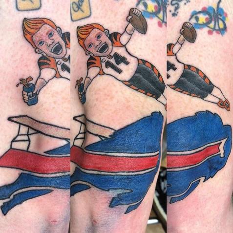Picasso would be jealous of this Bills fan's tattoo of Andy Dalton jumping through a table