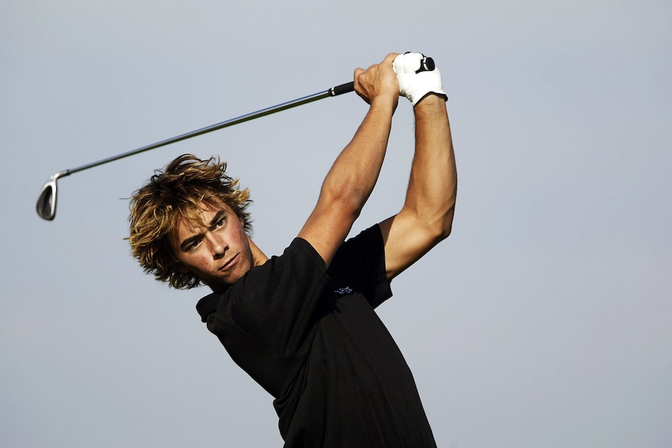 Ty Tryon of the USA tees off on the 16th hole