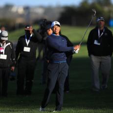 Tiger Woods hits a shot on the during the ProAm of the Farmers Insurance Open at Torrey Pines on January 24, 2018 in San Diego, California.