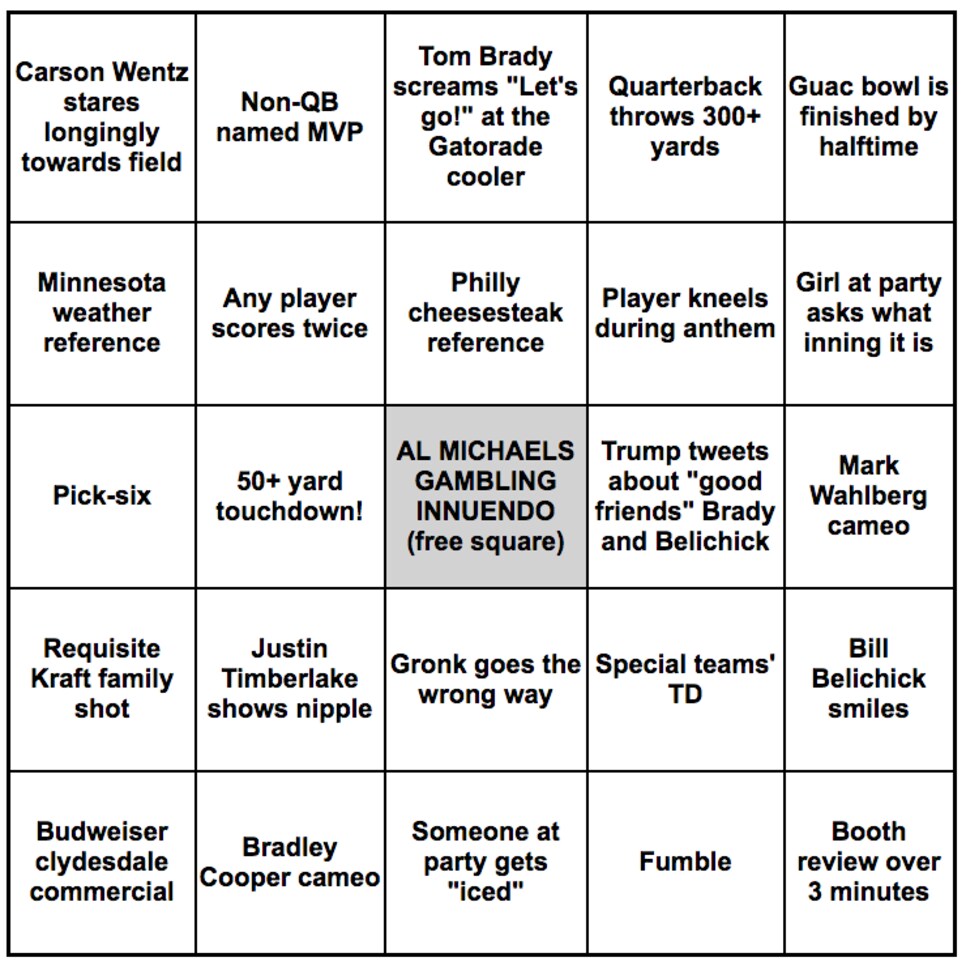 Super Bowl Bingo Printable For Commercials