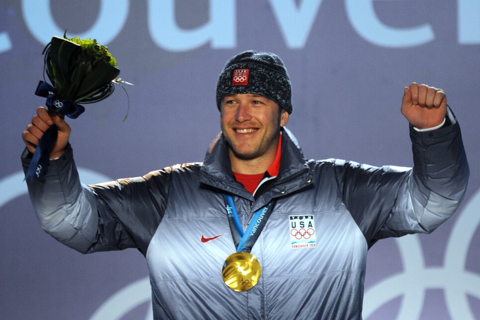 Gold medalist Bode Miller of the US pose