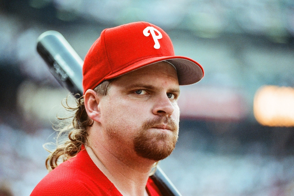 The Phillie Phanatic dressed John Kruk as a gladiator during a broadcast