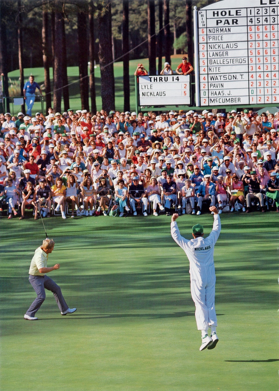 Jack Nicklaus Celebrates Eagle On The 15th Hole In The 1986 Maters Tournament