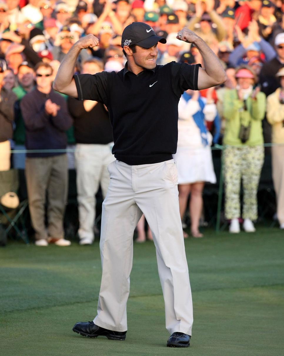 AUGUSTA, GA - APRIL 13:  Trevor Immelman of South Africa celebrates winning the 2008 Masters Tournament at Augusta National Golf Club on April 13, 2008 in Augusta, Georgia.  (Photo by Andy Lyons/Getty Images for Golfweek)