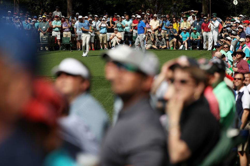 during a practice round prior to the start of the 2018 Masters Tournament at Augusta National Golf Club on April 2, 2018 in Augusta, Georgia.