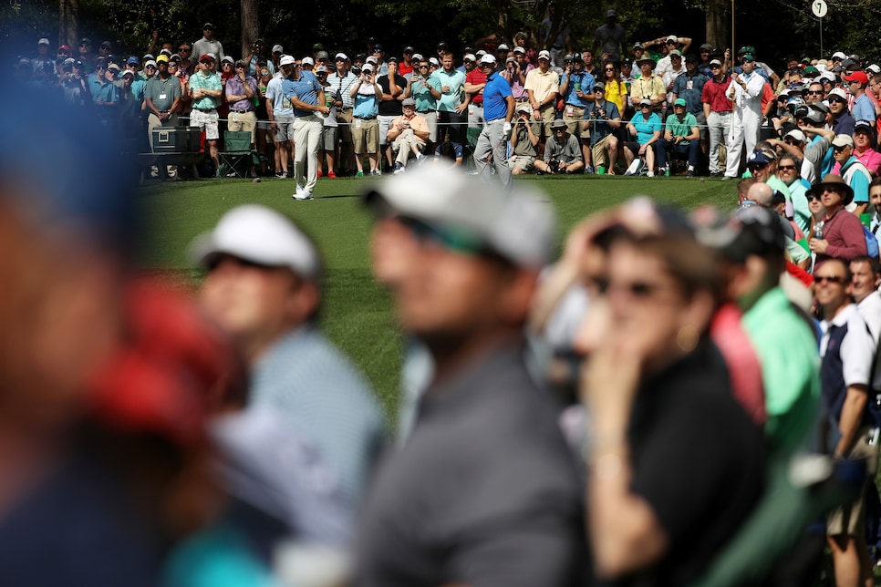 during a practice round prior to the start of the 2018 Masters Tournament at Augusta National Golf Club on April 2, 2018 in Augusta, Georgia.