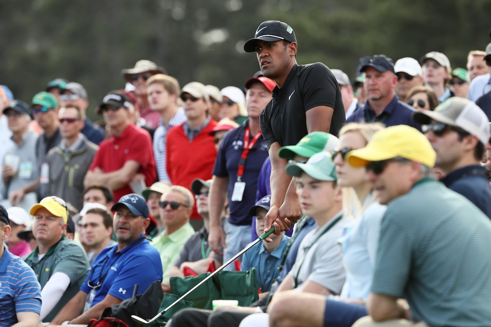 during the first round of the 2018 Masters Tournament at Augusta National Golf Club on April 5, 2018 in Augusta, Georgia.