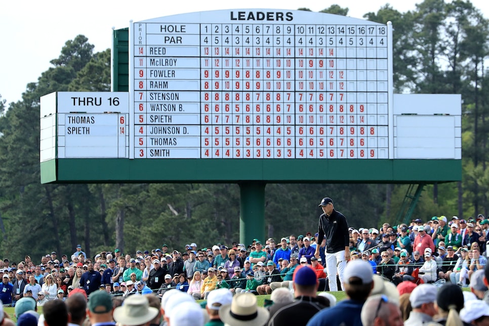 Masters 2018 Jordan Spieth avoiding a scoreboard the entire final