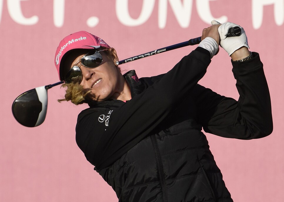 US Natalie Gulbis competes during the Evian Championship women\'s golf tournament on September 16, 2017 in the French Alps town of Evian-les-Bains. / AFP PHOTO / PHILIPPE DESMAZES        (Photo credit should read PHILIPPE DESMAZES/AFP/Getty Images)