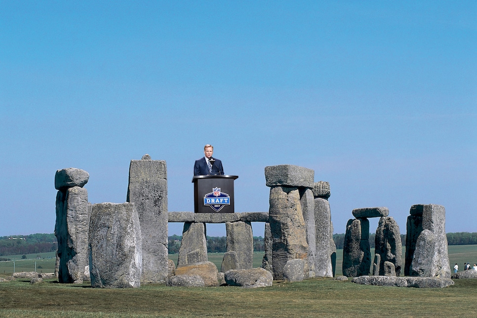 Megalithic monuments on a landscape, Stonehenge, Wiltshire, England