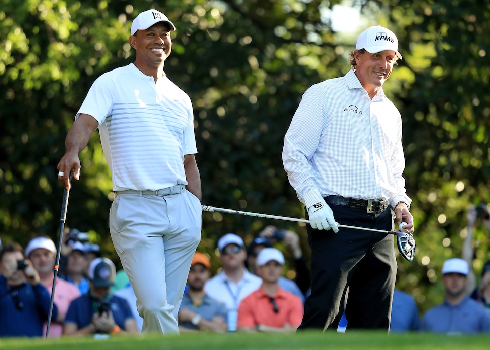 during a practice round prior to the start of the 2018 Masters Tournament at Augusta National Golf Club on April 3, 2018 in Augusta, Georgia.