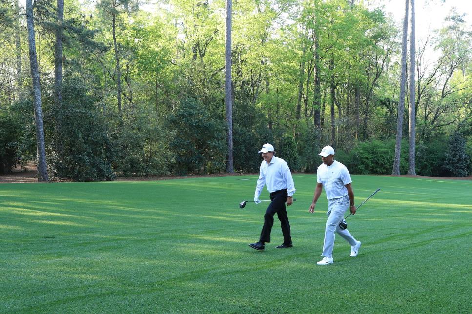 during a practice round prior to the start of the 2018 Masters Tournament at Augusta National Golf Club on April 3, 2018 in Augusta, Georgia.