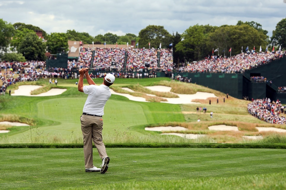 during the continuation of the final round of the 109th U.S. Open on the Black Course at Bethpage State Park on June 22, 2009 in Farmingdale, New York.