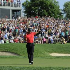 DUBLIN, OH - JUNE 3:  Tiger Woods reacts on the 18th green after winning the Memorial Tournament presented by Nationwide Insurance at Muirfield Village Golf Club on June 3, 2012 in Dublin, Ohio. (Photo by Chris Condon/PGA TOUR)