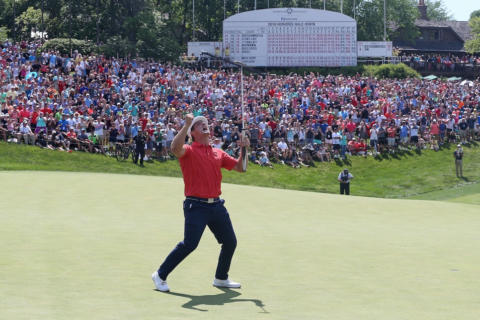 during the final round of The Memorial Tournament Presented by Nationwide at Muirfield Village Golf Club on June 3, 2018 in Dublin, Ohio.