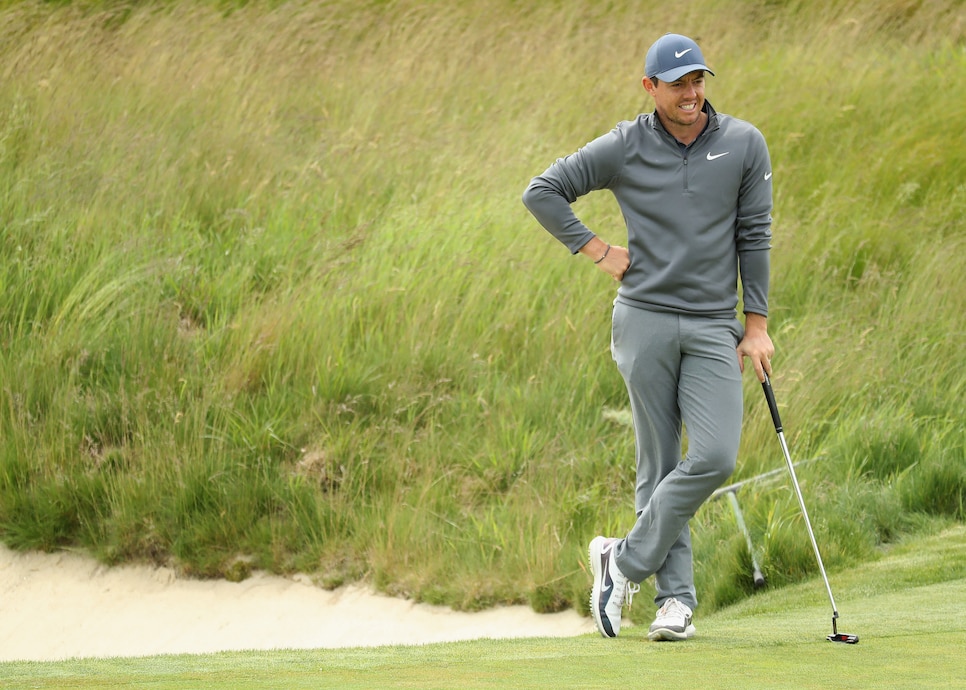 during practice rounds prior to the 2018 U.S. Open at Shinnecock Hills Golf Club on June 11, 2018 in Southampton, New York.