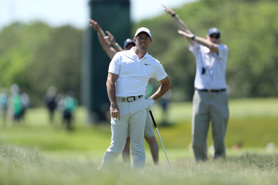 during the first round of the 2018 US Open at Shinnecock Hills Golf Club on June 14, 2018 in Southampton, New York.