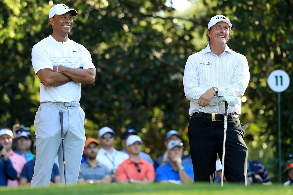 during a practice round prior to the start of the 2018 Masters Tournament at Augusta National Golf Club on April 3, 2018 in Augusta, Georgia.