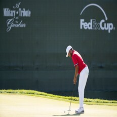WHITE SULPHUR SPRINGS, WV - JULY 7 : Harold Varner III takes his second shot on the 18th hole during round three of A Military Tribute At The Greenbrier held at the Old White TPC course on July 7, 2018 in White Sulphur Springs, West Virginia. (Photo by Michael Owens/Getty Images)