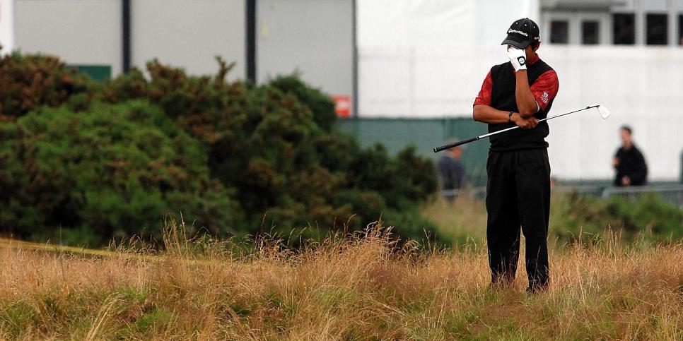 Argentina\'s Andres Romero plays from the rough the on 17th and ends up with a double bogey and end his chances of winning during the Final day of The 136th Open Championships at Carnoustie, Scotland.   (Photo by Steve Parsons - PA Images/PA Images via Getty Images)