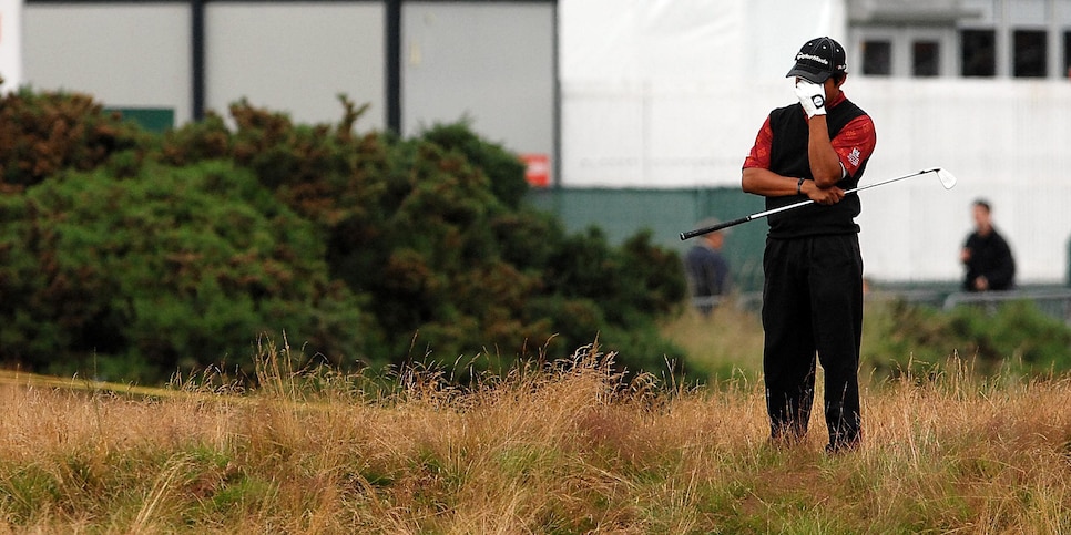 Argentina\'s Andres Romero plays from the rough the on 17th and ends up with a double bogey and end his chances of winning during the Final day of The 136th Open Championships at Carnoustie, Scotland.   (Photo by Steve Parsons - PA Images/PA Images via Getty Images)