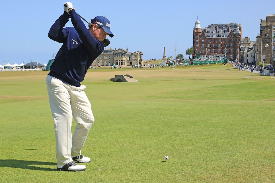 <<enter caption here>> at The Old Course on July 26, 2018 in St Andrews, Scotland.