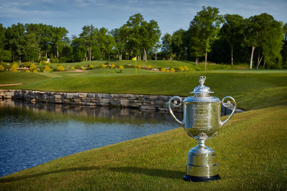 St. LOUIS, MO - MAY 15: The Wanamaker Trophy at Bellerive Country Club, home of the 2018 PGA Championship on May 15, 2017 in St. Louis, Missouri. (Photo by Gary Kellner/PGA of America via Getty Images)  *** Local Caption ***