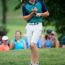 during a practice round prior to the 2018 PGA Championship at Bellerive Country Club on August 7, 2018 in St. Louis, Missouri.