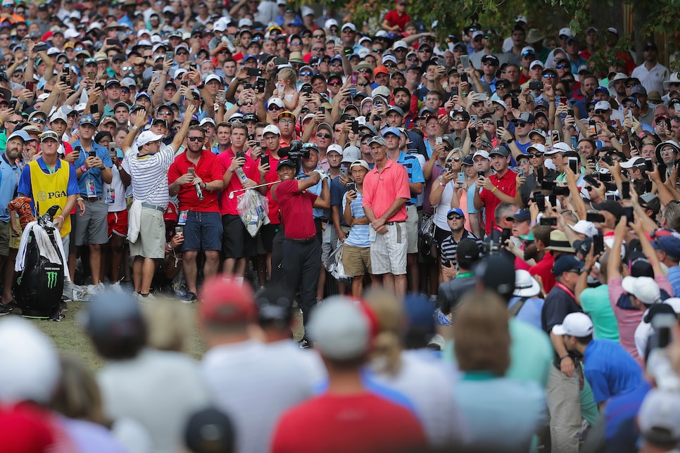 during the final round of the 2018 PGA Championship at Bellerive Country Club on August 12, 2018 in St Louis, Missouri.