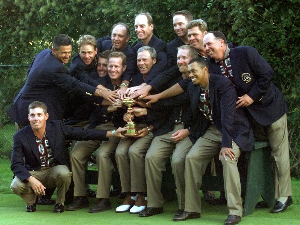 US Ryder Cup team members (L to R) Justin Leonard,