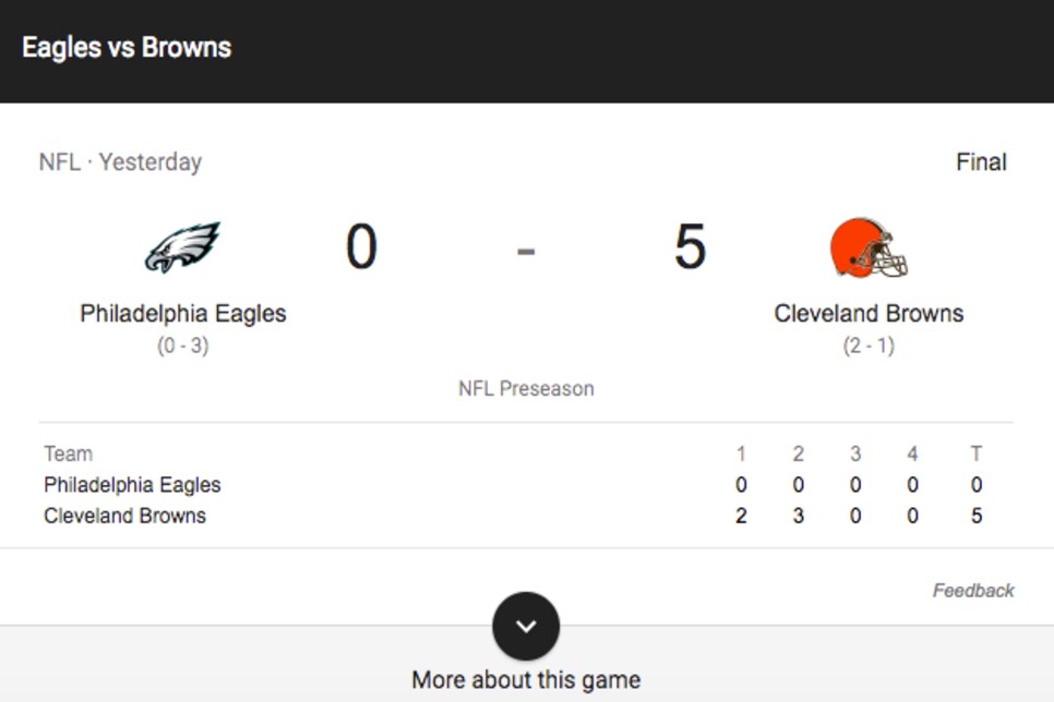 Eagles 0-5 Browns (Aug 23, 2018) Final Score - ESPN