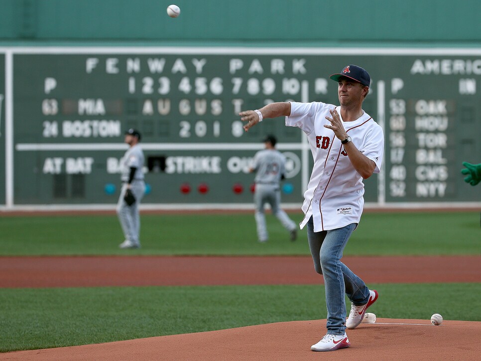 Justin Thomas Throws First Pitch At Boston Red Sox Game