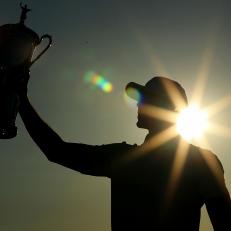 HARTFORD, WI - JUNE 18:  Brooks Koepka of the United States holds the U.S.Open trophy after his four shot win in the final round of the 117th US Open Championship at Erin Hills on June 18, 2017 in Hartford, Wisconsin.  (Photo by David Cannon/Getty Images)