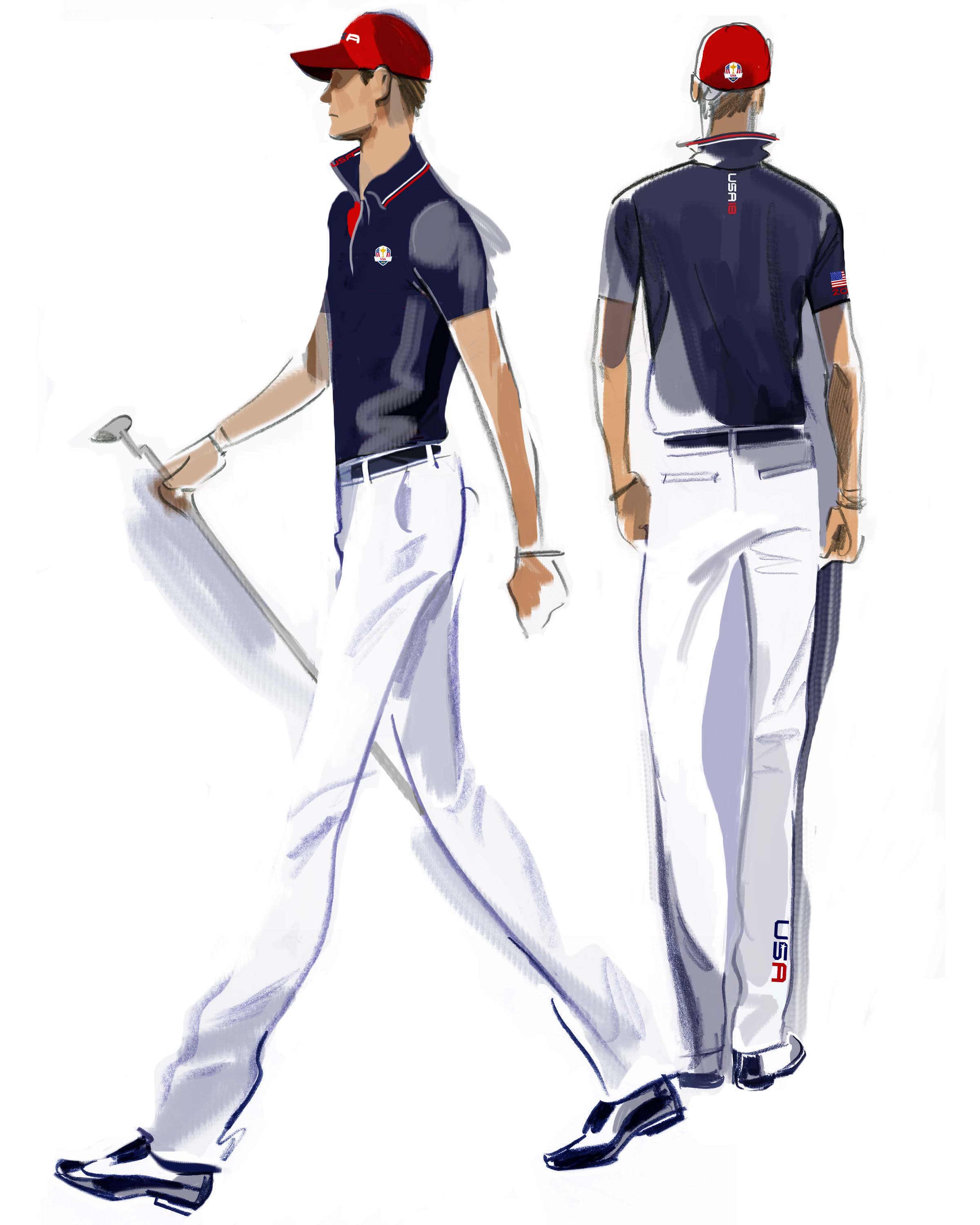 navy pinstriped white base pants with one red stripe